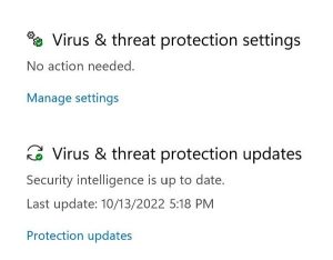 اختبر تحديثات الفيروسات والتهديدات الخاصة بأمن Windows